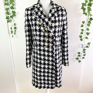 NWT Zara black and white houndstooth tweed coat size medium